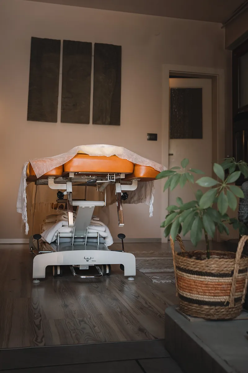 Massage table ready in the treatment room